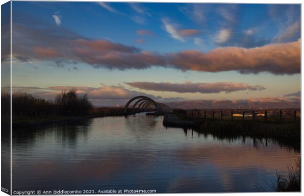 At the top of the Falkirk wheel on the canal Canvas Print by Ann Biddlecombe