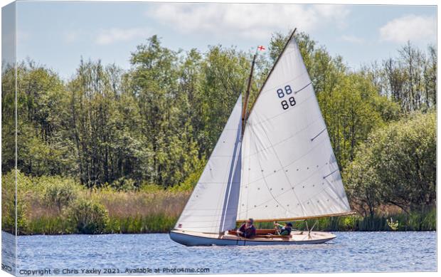 Traditional wooden sailboat on Wroxham Broad, Norfolk Canvas Print by Chris Yaxley