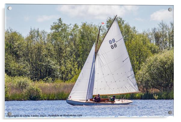 Traditional wooden sailboat on Wroxham Broad, Norfolk Acrylic by Chris Yaxley
