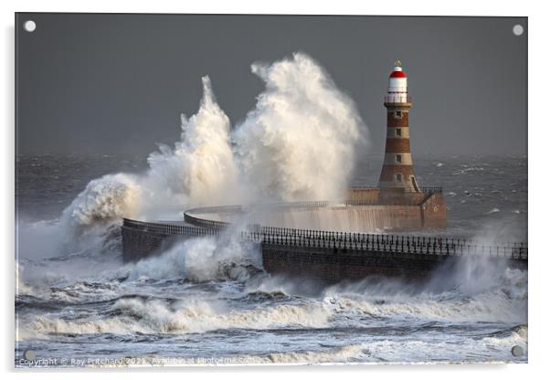 Storm Arwen at Roker Lighthouse Acrylic by Ray Pritchard