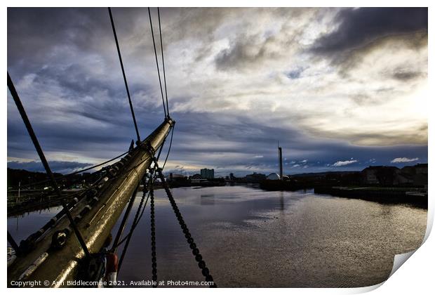 A view from the bow up the Clyde Print by Ann Biddlecombe