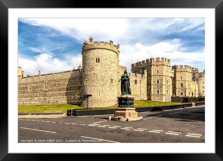 Statue of Queen Victoria outside, Windsor Castle Framed Mounted Print by Kevin Hellon