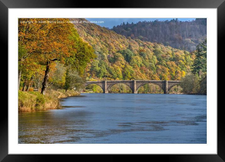 Dunkeld Bridge and the River Tay in Autumn Framed Mounted Print by Navin Mistry