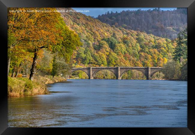 Dunkeld Bridge and the River Tay in Autumn Framed Print by Navin Mistry