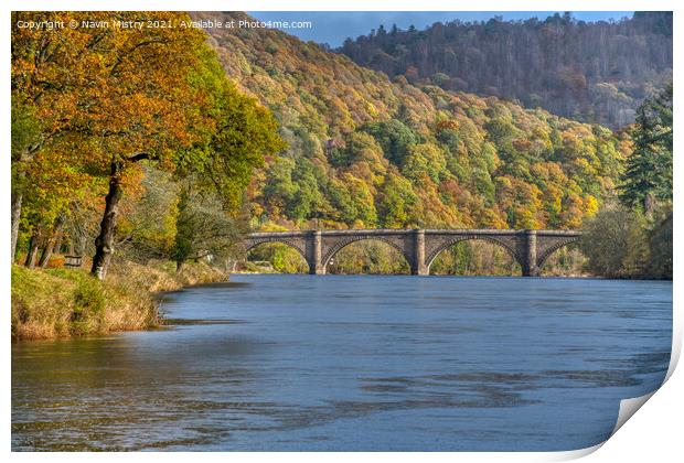 Dunkeld Bridge and the River Tay in Autumn Print by Navin Mistry
