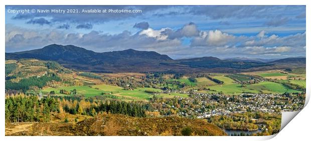 A view of Pitlochry and Ben Vrackie in Autumn Print by Navin Mistry