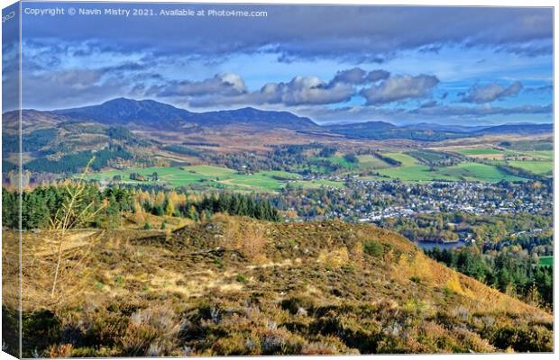 A view of Pitlochry and Ben Vrackie in Autumn Canvas Print by Navin Mistry