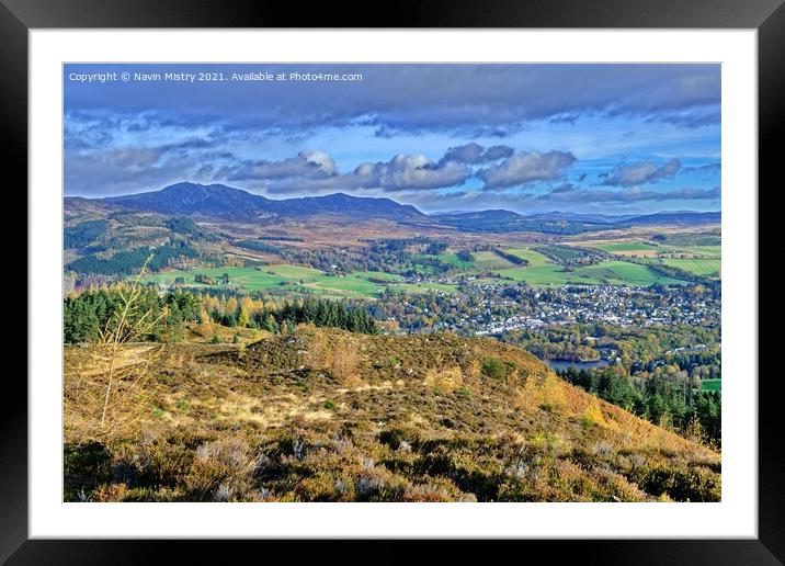 A view of Pitlochry and Ben Vrackie in Autumn Framed Mounted Print by Navin Mistry