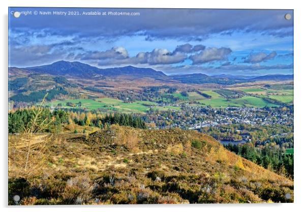 A view of Pitlochry and Ben Vrackie in Autumn Acrylic by Navin Mistry