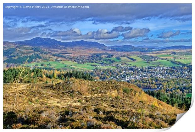 A view of Pitlochry and Ben Vrackie in Autumn Print by Navin Mistry