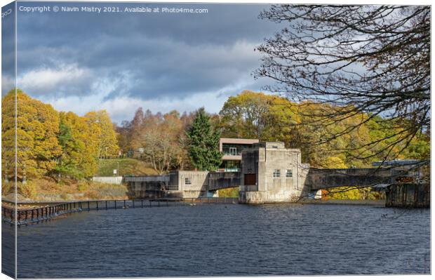 A view of Pitlochry Dam in Autumn Canvas Print by Navin Mistry
