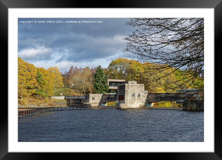 A view of Pitlochry Dam in Autumn Framed Mounted Print by Navin Mistry