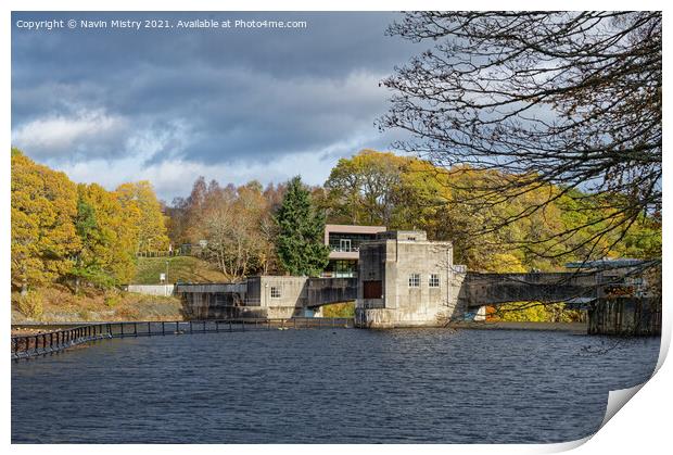 A view of Pitlochry Dam in Autumn Print by Navin Mistry