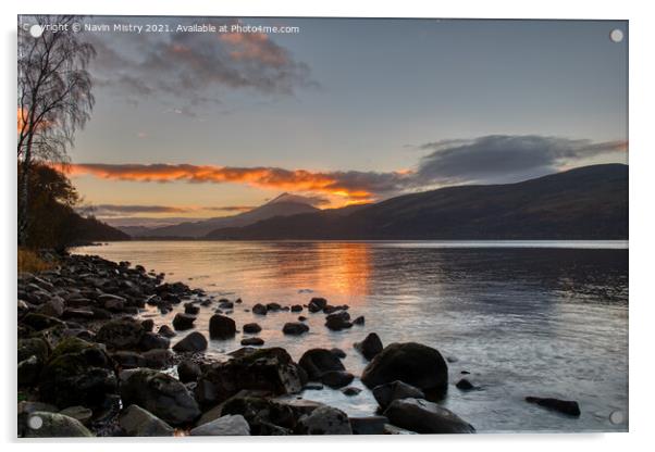 Loch Rannoch and the sunrise over Schiehallion Acrylic by Navin Mistry
