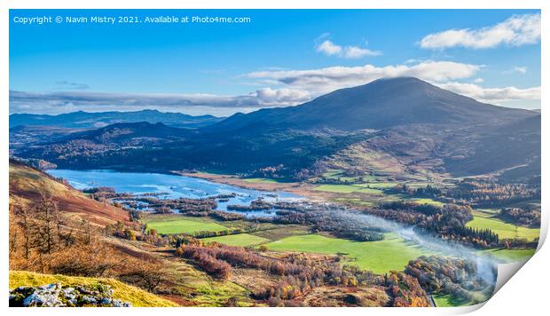 A view of Schiehallion and Dunalastair Water Print by Navin Mistry