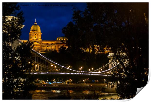 Budapest at Night Print by Jo Sowden
