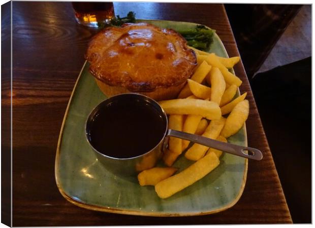 Steak and Ale Pie with Chips Canvas Print by John Bridge