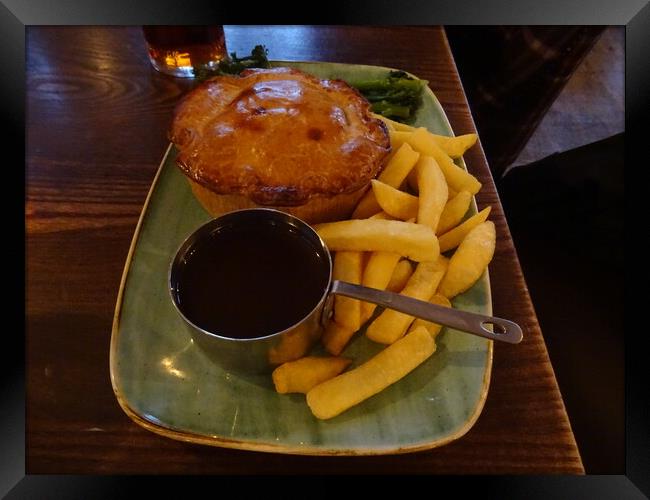 Steak and Ale Pie with Chips Framed Print by John Bridge
