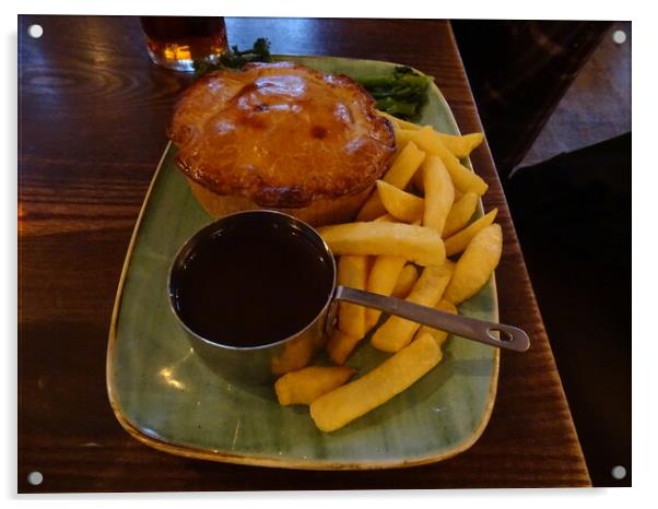 Steak and Ale Pie with Chips Acrylic by John Bridge