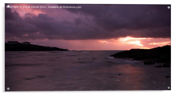Trearddur Beach Sunset Acrylic by Derek Daniel