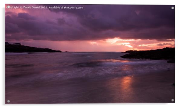 Trearddur Beach Sunset Acrylic by Derek Daniel