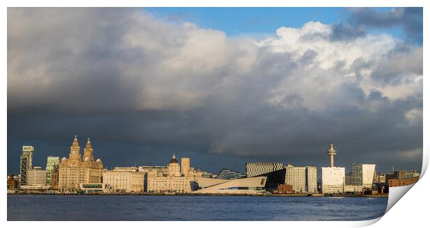 Liverpool waterfront under a cloudy sky Print by Jason Wells