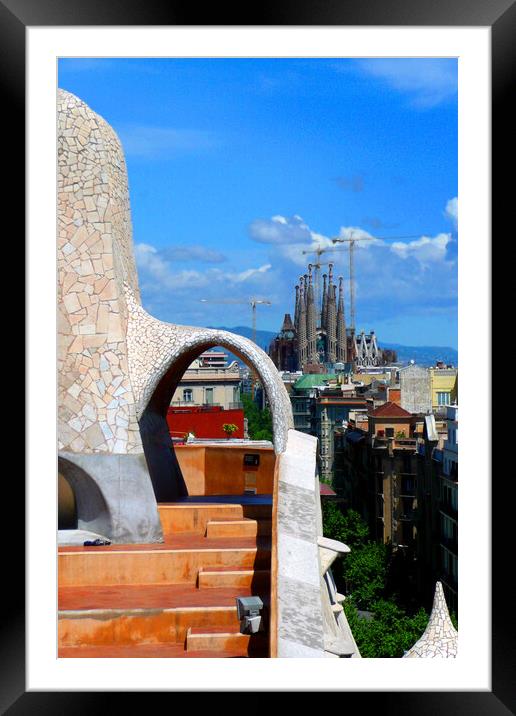 La Pedrera Casa Mila Sagrada Familia Barcelona Spain Framed Mounted Print by Andy Evans Photos