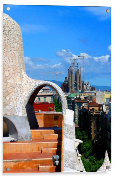 La Pedrera Casa Mila Sagrada Familia Barcelona Spain Acrylic by Andy Evans Photos