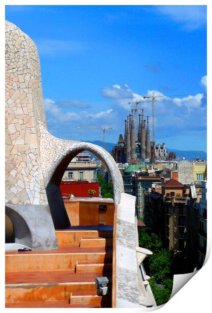 La Pedrera Casa Mila Sagrada Familia Barcelona Spain Print by Andy Evans Photos