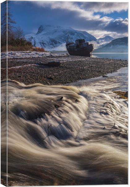 Caledonian water to Ben Nevis Canvas Print by John Finney