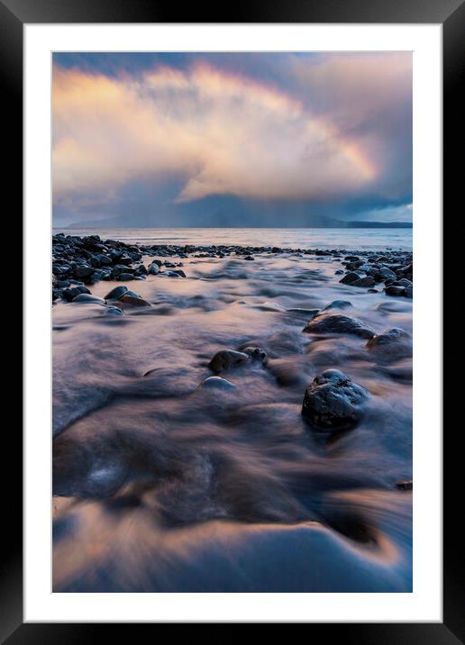 Sunrise Rainbow on Eigg Framed Mounted Print by John Finney