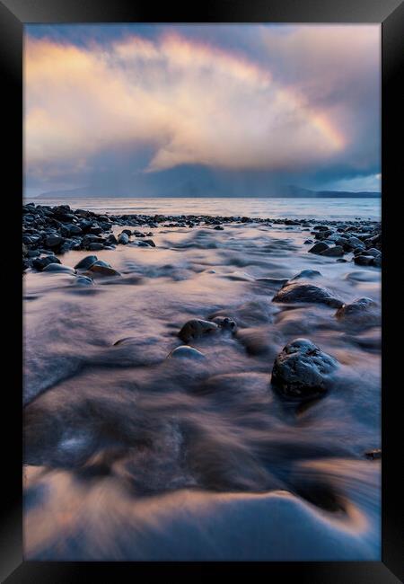 Sunrise Rainbow on Eigg Framed Print by John Finney