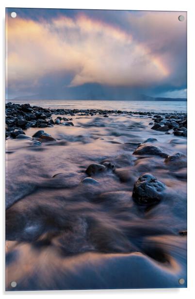 Sunrise Rainbow on Eigg Acrylic by John Finney
