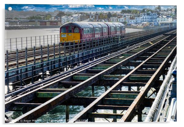 Train on Ryde Pier Isle of Wight Acrylic by Roger Mechan