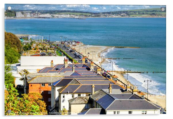 Sandown beach and houses Isle of Wight Acrylic by Roger Mechan