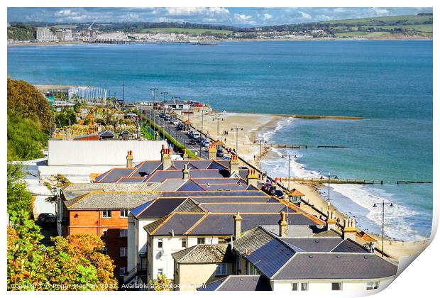 Sandown beach and houses Isle of Wight Print by Roger Mechan
