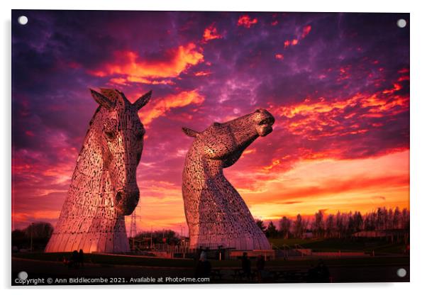 The Kelpies in Falkirk Acrylic by Ann Biddlecombe