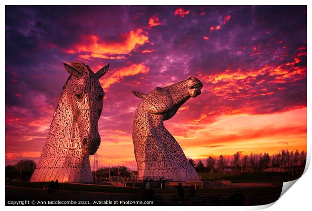 The Kelpies in Falkirk Print by Ann Biddlecombe