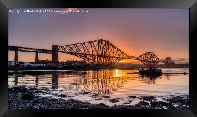 Forth Bridge Sunrise Framed Print by Navin Mistry