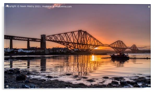 Forth Bridge Sunrise Acrylic by Navin Mistry