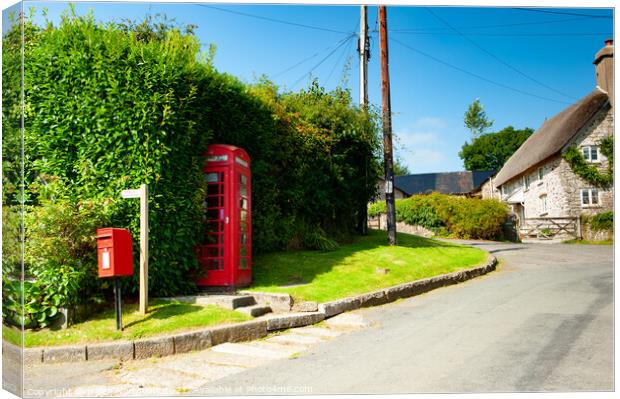 Holne Red Telephone Box Dartmoor Canvas Print by Helen Northcott