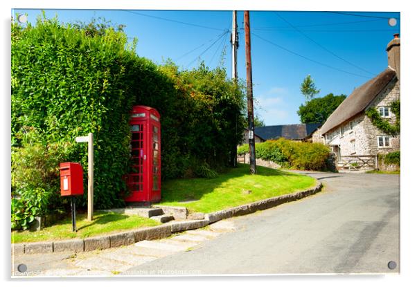 Holne Red Telephone Box Dartmoor Acrylic by Helen Northcott