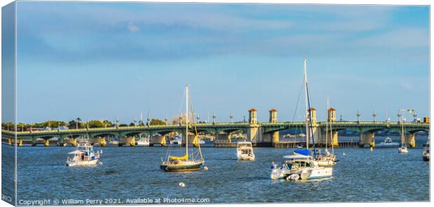 Bridge of Lions Sailboats Motorboats Downtown St Augustine Flori Canvas Print by William Perry