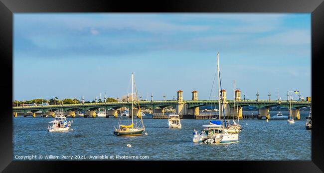 Bridge of Lions Sailboats Motorboats Downtown St Augustine Flori Framed Print by William Perry