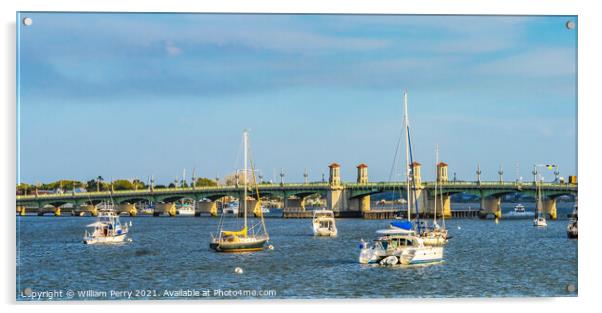 Bridge of Lions Sailboats Motorboats Downtown St Augustine Flori Acrylic by William Perry