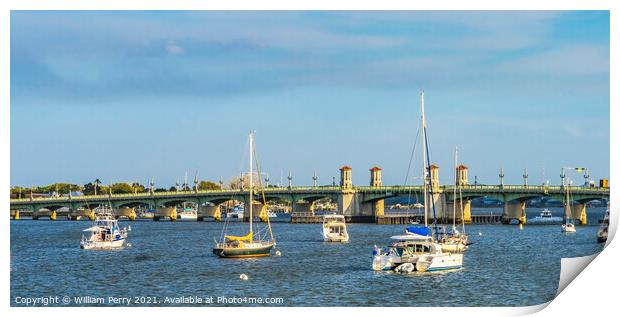 Bridge of Lions Sailboats Motorboats Downtown St Augustine Flori Print by William Perry