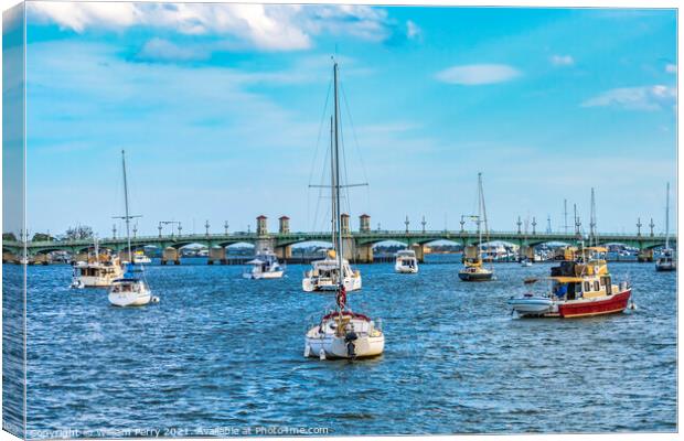 Bridge of Lions Sailboats Motorboats Downtown St Augustine Flori Canvas Print by William Perry