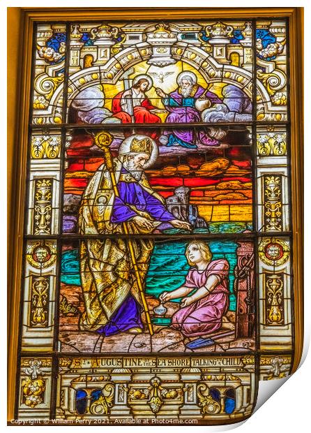 Saint Augustine Child Stained Glass Cathedral Saint Augustine Fl Print by William Perry