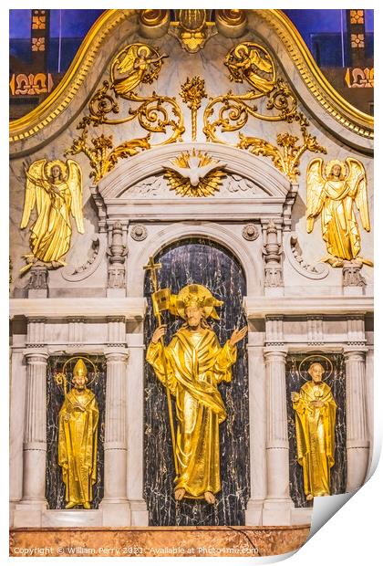 Golden Statues Angels Altar Saint Augustine Florida Print by William Perry