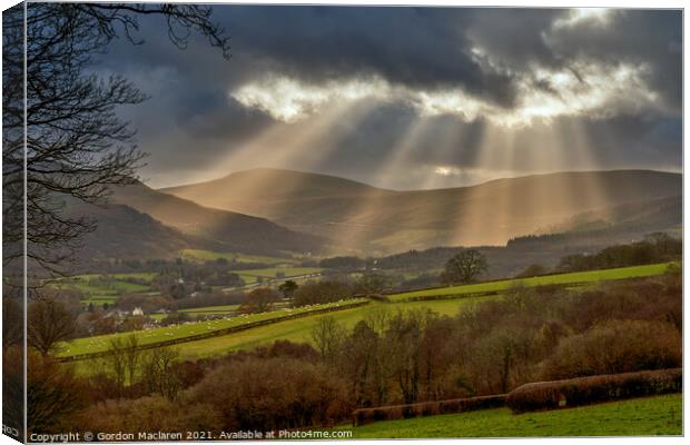 God's rays over the Brecon Beacons, South Wales Canvas Print by Gordon Maclaren